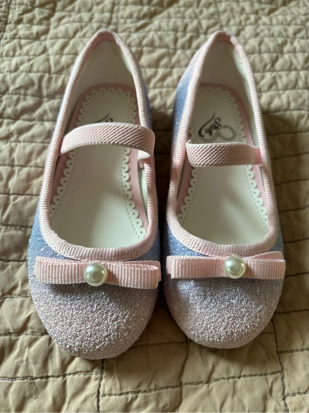 Stella Pink and Purple Glitter Mary Jane Flats with Pearl Bow
